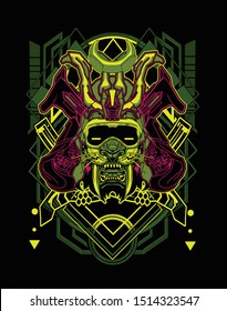 robotic samurai saber tooth tiger with  sacred geometry background