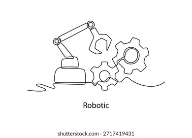 Robótica. Concepto de asignatura escolar. Diseño de dibujo de línea única. Ilustración gráfica de Vector