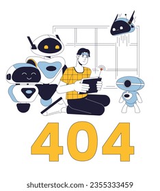Robotic scientist laboratory error 404 flash message. Testing android. Ai technology. Empty state ui design. Page not found popup cartoon image. Vector flat illustration concept on white background