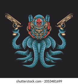 Robotic skull octopus fighter artwork illustration