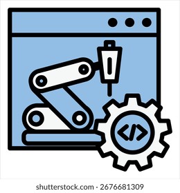 Ilustración de icono único negro azul de software robótico