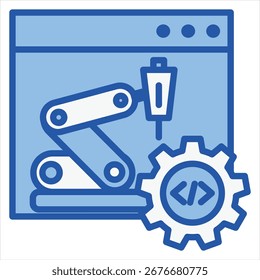Ilustración de icono único blanco azul de software robótico