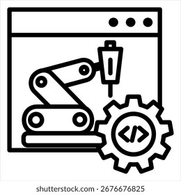 Ilustración de un solo icono de esquema de software robótico