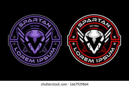 Robotic spartan head in circle badge vector