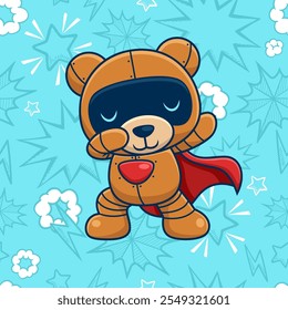 Robotic Superhero Teddy Bear Dabbing on Comic Background , vector illustration.