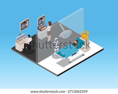 Robotic Surgery, AI-Powered Medical Procedure, and Future Healthcare 3d vector illustration