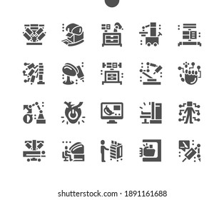 Robotic Surgery. Apparatus for internal inspection of organs. Control of a robot surgeon. Surgical operation using a robot. Artificial heart. Vector Solid Icons. Simple Pictogram