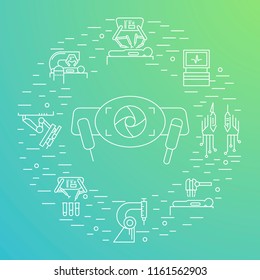 Robotic surgery circle banner in linear style on gradient background. Robotic assisted surgery future linear design. Vector illustration