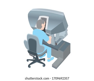 Robotic surgery or computer assisted operation concept. Liver Operation on Screen. Robot in Remote Medicine. Doctors Use Industrial AI. Futuristic Medicine Clinic. vector illustration isolated cartoon