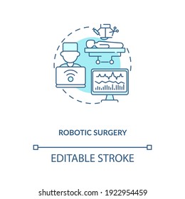 Robotic surgery concept icon. CPS usage idea thin line illustration. Robotic technology. Performing complex surgical tasks. Vector isolated outline RGB color drawing. Editable stroke