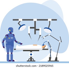 Robotic surgery Concept, Surgeon robot with patient in operating room vector icon design, Robotic medicine symbol, Healthcare Scene Sign, Innovation Artificial Intelligence Work in Modern Clinic stock