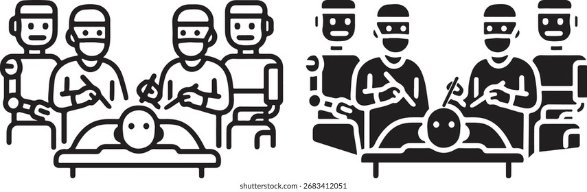 Robotic Surgery with Doctors and Medical Technology Icon Illustration
