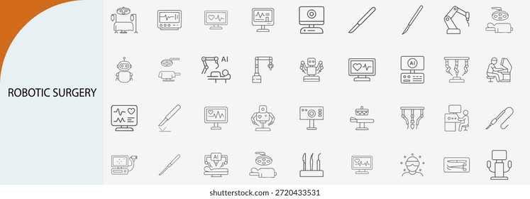 robotic surgery and future medical technology icons, thin line minimal vector