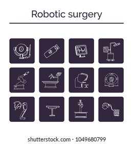 Robotic surgery hand drawn doodle set. Sketches. Vector illustration for design and packages product.