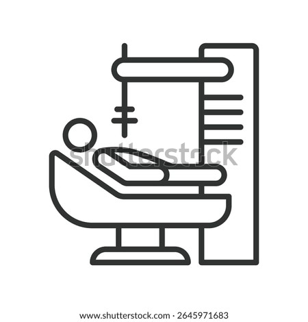 Robotic surgery, icon in line design. Surgical-robot, robot-assisted-surgery, medical-robotics, robotic-arm, high-tech-surgery on white background vector. Robotic surgery, editable stroke icon