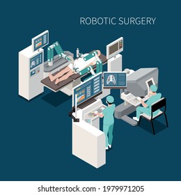 Robotic surgery isometric composition with innovative operation symbols vector illustration