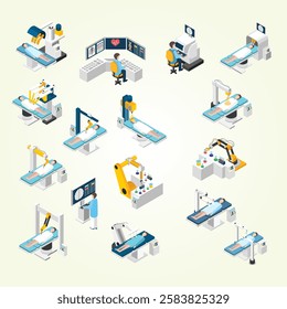 Robotic Surgery Isometric Icons Set chemical biochemistry experiment