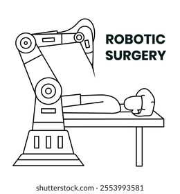 Robotic surgery tool technology illustration. Outline vector illustration icon of robot assisted surgery equipment.