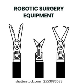 Robotic surgery tool technology illustration. Outline vector illustration icon of robot assisted surgery equipment collection.
