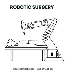 Robotic surgery tool technology illustration. Outline vector illustration icon of robot assisted surgery equipment.