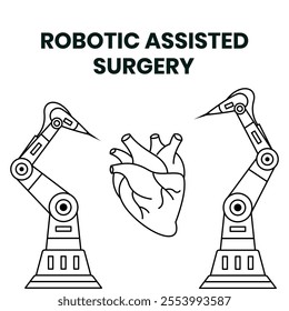 Robotic surgery tool technology illustration. Outline vector illustration icon of robot assisted surgery equipment.