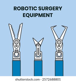 Robotic surgery tool technology illustration. Set of outline vector collection icon of robot assisted surgery equipment collection.