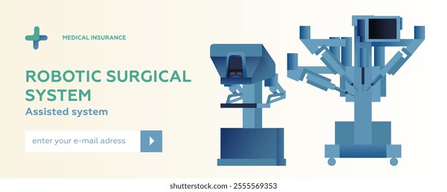 Robotic Surgical Assisted System. Medical Equipment. Modern Flat Vector Illustration. Landing Page Design Template. Website Banner.