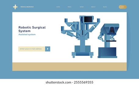 Robotic Surgical Assisted System. Medical Equipment. Modern Flat Vector Illustration. Landing Page Design Template. Website Banner.