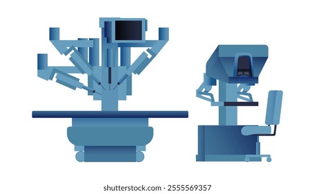 Robotic Surgical Assisted System. Medical Equipment. Modern Flat Vector Illustration. Landing Page Design Template. Website Banner.