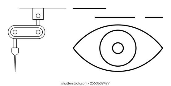 A robotic surgical tool and a stylized eye showcasing modern medicine. Ideal for technology, healthcare, innovation, medical advancements, and futuristic designs. Line art style