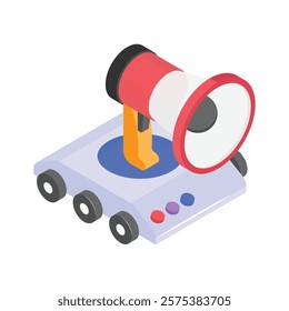 A robotic system with a megaphone, symbolizing announcements and alerts