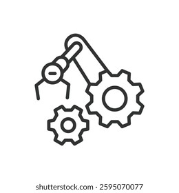 Robotic Systems, icon in line design. Robotic Systems, robotics, automation, AI, artificial intelligence, industrial robots, robotic arm on white background vector. Robotic Systems, editable stroke ic