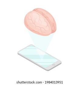 Robotic Technology with Artificial Intelligence and Smartphone Isometric Vector Illustration