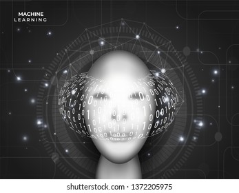 Robotic Technology based design, scanning brain converting into binary code, Machine Learning concept. Can be used as web template design.