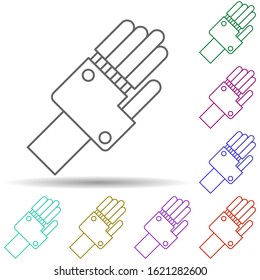 Robotic technology hand in multi color style icon. Simple thin line, outline vector of robotisc icons for ui and ux, website or mobile application