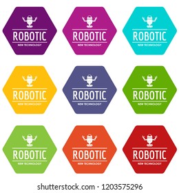 Robotic technology icons 9 set coloful isolated on white for web
