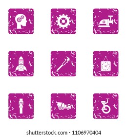Robotic technology icons set. Grunge set of 9 robotic technology vector icons for web isolated on white background