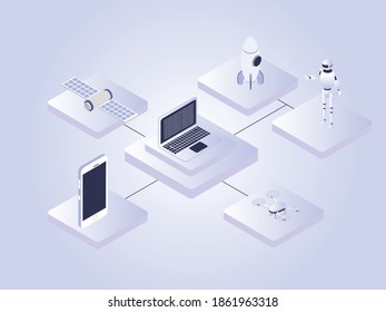 Robotic technology isometric flat 3d vector design