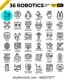 Robotic technology outline icons modern style for website or print illustration