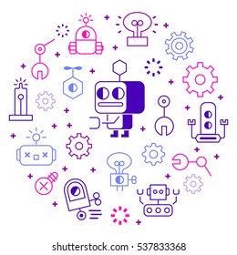 Robotic technology outline illustration in  modern style for website or print illustration. Linear design, editable stroke.