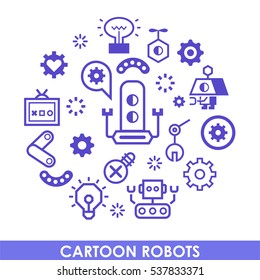 Robotic technology outline illustration in  modern style for website or print illustration. Linear design, editable stroke.