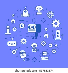 Robotic technology outline illustration in  modern style for website or print illustration. Linear design, editable stroke.