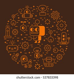Robotic technology outline illustration in  modern style for website or print illustration. Linear design, editable stroke.