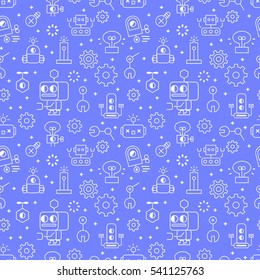 Robotic technology outline seamless pattern in  modern style for website or print illustration. Linear design, cartoon style.