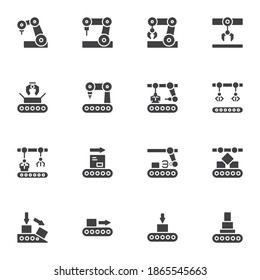 Robotic technology vector icons set, modern solid symbol collection, filled style pictogram pack. Signs, logo illustration. Set includes icons as robotic manufacture, automation production, conveyor