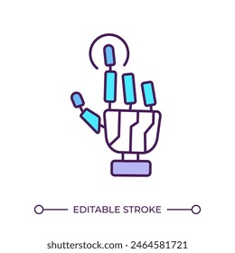 Robotic touch RGB color icon. Bionic hand taps screen. Artificial limb, prosthesis. Artificial intelligence concept. Isolated vector illustration. Simple filled line drawing. Editable stroke