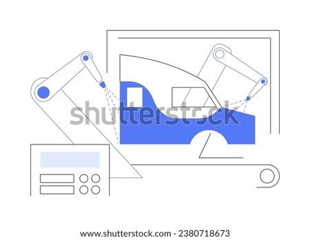 Robotic truck cabin painting abstract concept vector illustration. Process of truck painting, automotive industry, car manufacturing at factory, vehicle production line abstract metaphor.