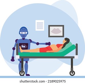 Robotic Ultrasound Scanning Concept, Obstetrician gynecologist vector icon design, Robotics medicine symbol, Healthcare Scene Sign, Innovation Artificial Intelligence Works in Modern Clinic stock