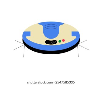 Robotic Vacuum Cleaner In Flat Vector Illustration Symbolizing Smart Cleaning, Home Automation, And Modern Technology, Isolated On White Background.