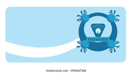 Robotic vacuum cleaner promo web banner ad. Robovac promotion advertisement layout. Domestic robot device with smart wireless technology. IOT appliance background.